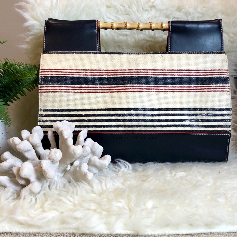 TOMMY HILFIGER Straw and Bamboo Striped Purse